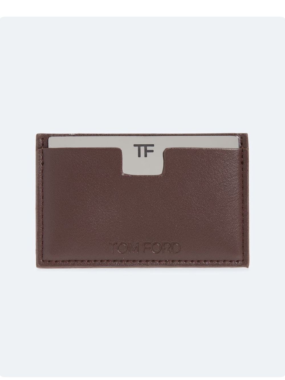 Tom Ford Chocolate Brown Leather Card Holder with TF Metal Accent